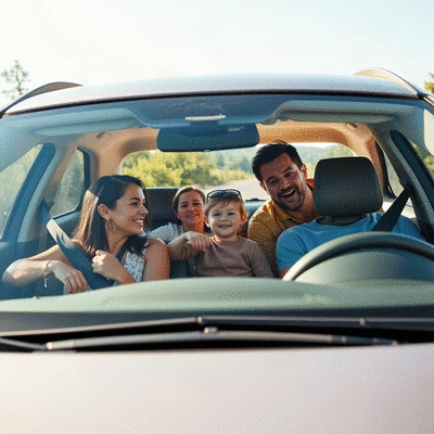 Family enjoying a day out in a repaired car