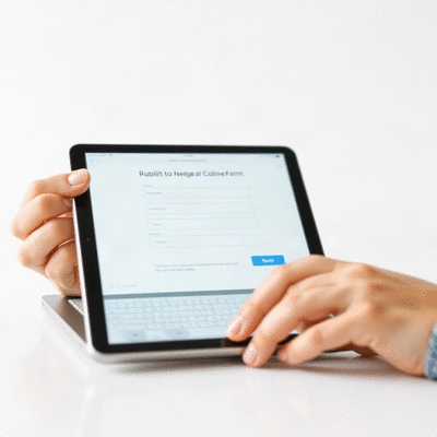 User submitting online form on tablet