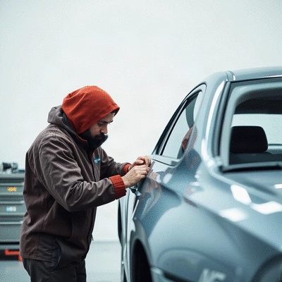 User working on car body repair