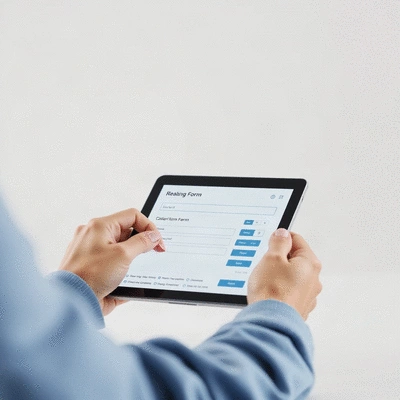 User submitting online form on tablet